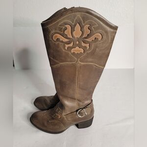 Born Montana Tall Boots Sz 7 Brown Buckle Western Cowgirl